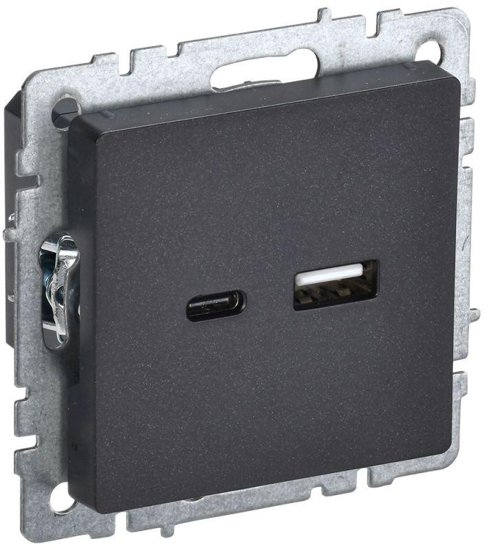 Розетка BRITE USB A+C 18Вт РЮ11-1-БрЧ черн. BR-U22-018-K02