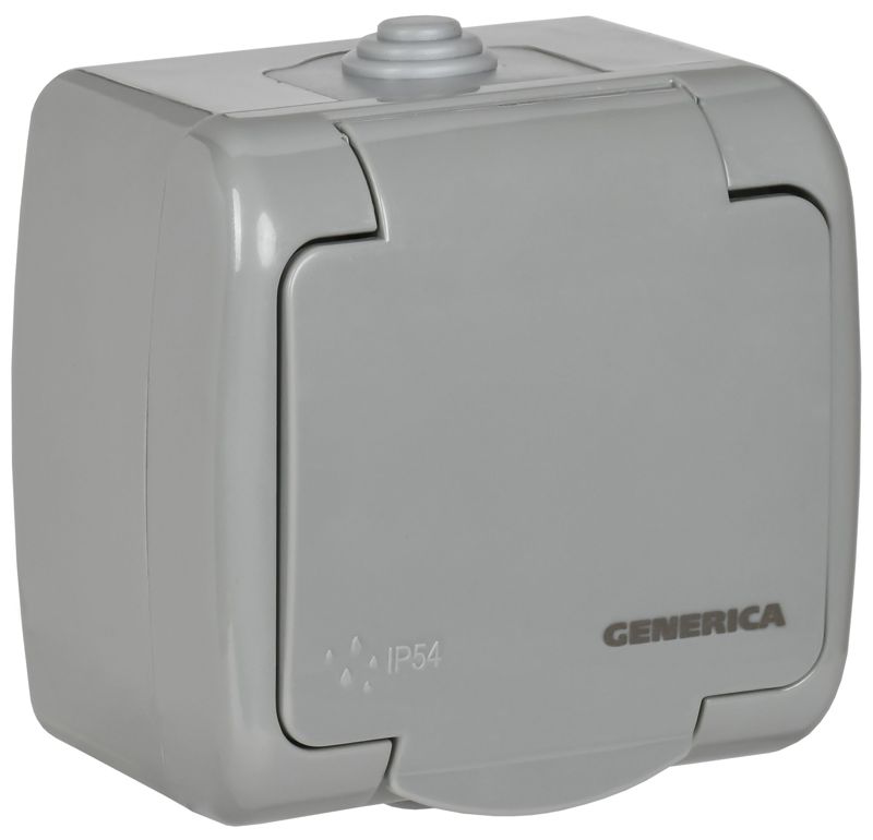 Розетка 1-м ОП Aquatic РСш12-2-А 16А IP54 с заземл. с крышкой сер. ERA12-K03-16-54