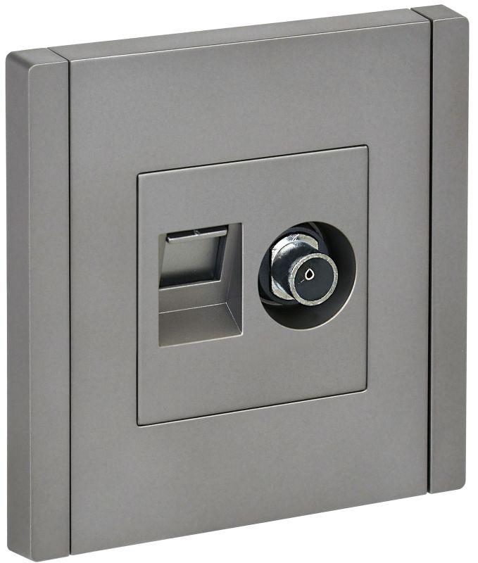 FORTE&PIANO Розетка двойная TV+RJ45 кат.5E FP536 сталь IEK FP-AK20-1-K46