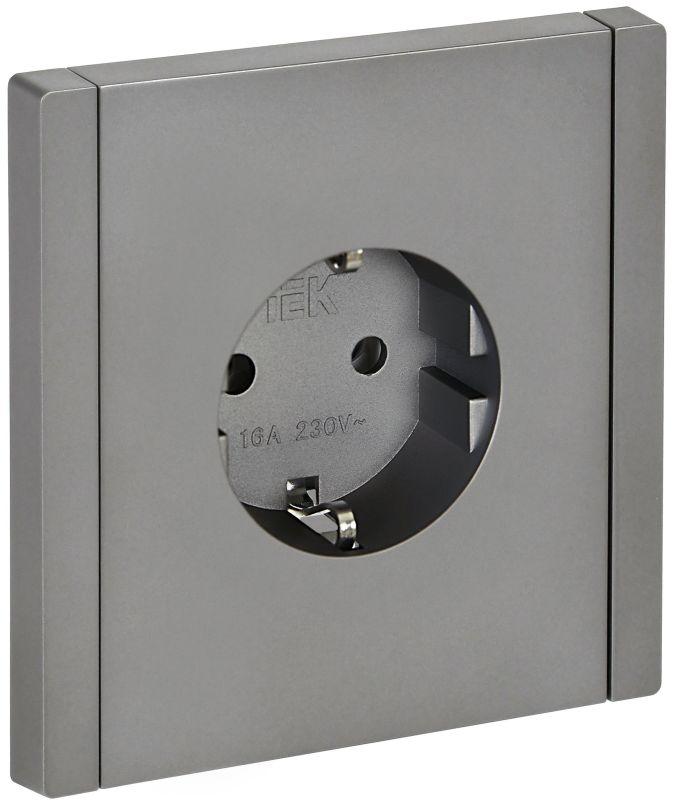 FORTE&PIANO Розетка 1-местная с заземлением без защитных шторок безвинтовое крепление 16А FP514 сталь IEK FP-R11-16-1-K46