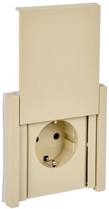 FORTE&PIANO Розетка 1-местная с заземлением с защитными шторками и крышкой безвинтовое крепление 16А IP44 FP419 ваниль IEK FP-R16-16-1-44-K10