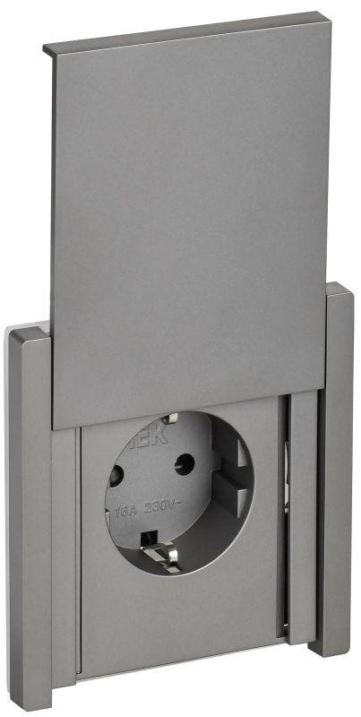 FORTE&PIANO Розетка 1-местная с заземлением с защитными шторками и крышкой безвинтовое крепление 16А IP44 FP519 сталь IEK FP-R16-16-1-44-K46