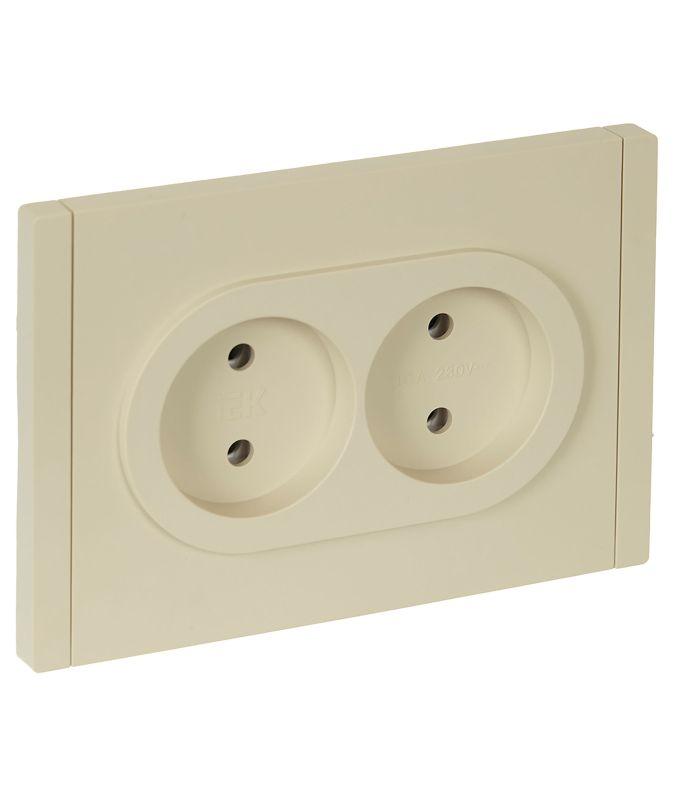 FORTE&PIANO Розетка 2-местная без заземления без защитных шторок безвинтовое крепление 10А FP426 ваниль IEK FP-R20-10-1-K10
