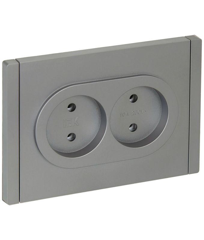 FORTE&PIANO Розетка 2-местная без заземления без защитных шторок безвинтовое крепление 10А FP526 сталь IEK FP-R20-10-1-K46