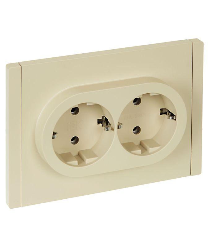 FORTE&PIANO Розетка 2-местная с заземлением без защитных шторок безвинтовое крепление 16А FP424 ваниль IEK FP-R21-16-1-K10