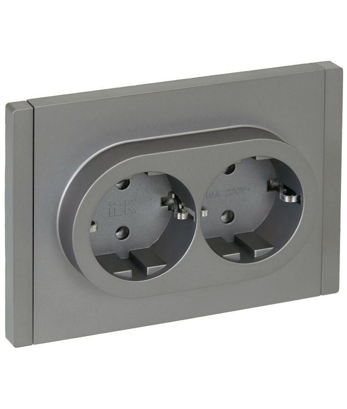 FORTE&PIANO Розетка 2-местная с заземлением без защитных шторок безвинтовое крепление 16А FP524 сталь IEK FP-R21-16-1-K46