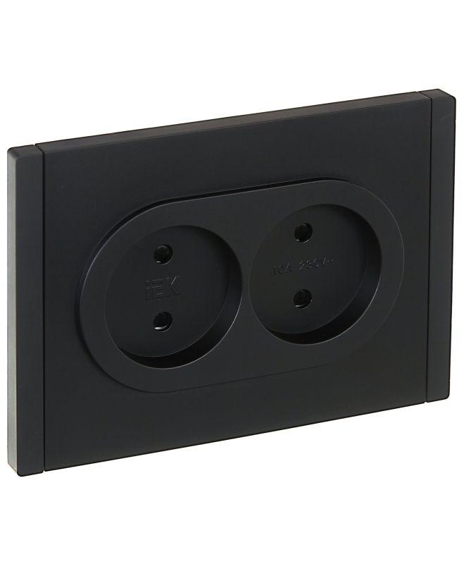 FORTE&PIANO Розетка 2-местная без заземления с защитными шторками безвинтовое крепление 10А FP125 черный IEK FP-R23-10-1-K02