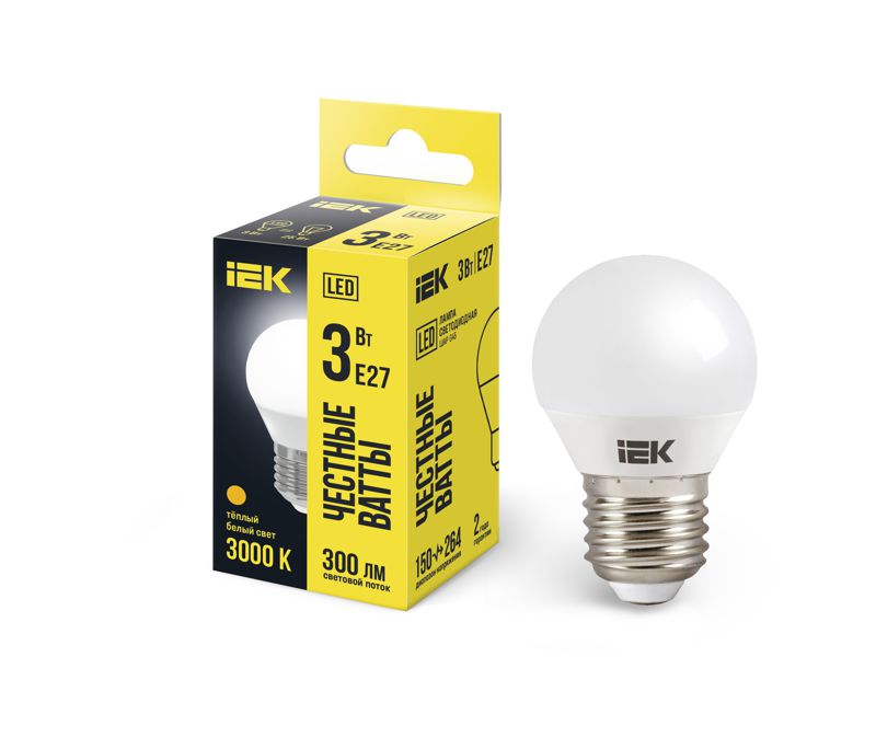 Лампа LED G45 шар 3Вт 230В 3000К E27 LLE-G45-3-230-30-E27