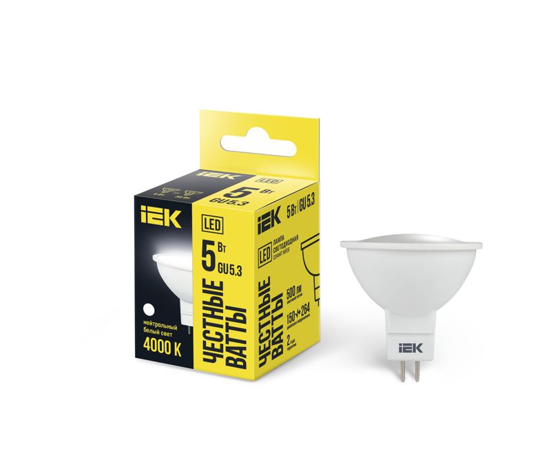 Лампа светодиодная Eco 5Вт MR16 софит 4000К нейтр. бел. GU5.3 450лм 230-240В LLE-MR16-5-230-40-GU5
