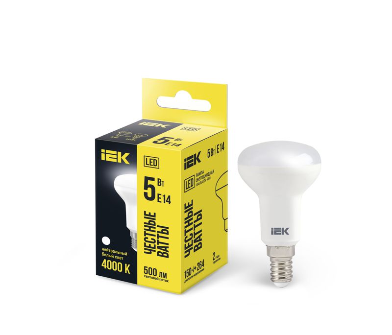 Лампа светодиодная Eco 5Вт R50 4000К нейтр. бел. E14 450лм 230-240В LLE-R50-5-230-40-E14