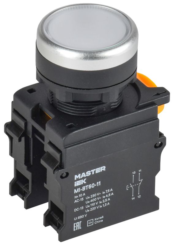 Кнопка d=22мм 1NO+1NC белая MASTER MI-BT60-11-3-22-K01