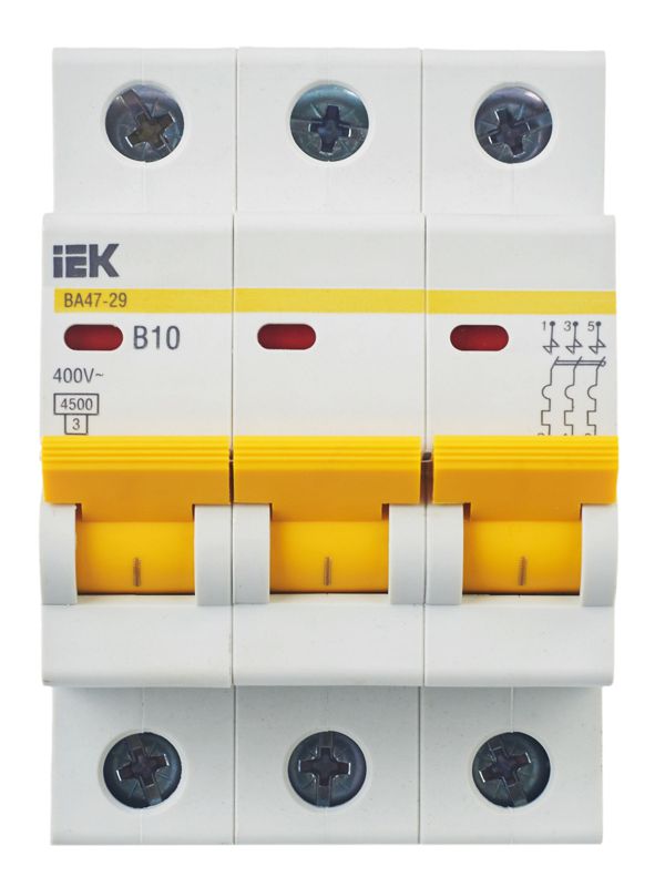 Выключатель автоматический модульный 3п B 10А 4.5кА ВА47-29 KARAT IEK MVA20-3-010-B