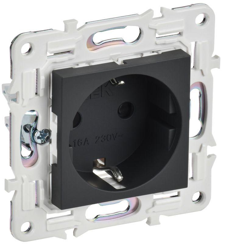 SKANDY Розетка с заземлением с защитными шторками 16А безвинтовое крепление SK-R06G графит IEK SK-R14-16-1-K53