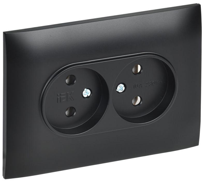 SKANDY Розетка 2-местная без заземления без защитных шторок 10А в сборе SK-R10Bl черный IEK SK-R20-10-K02-F
