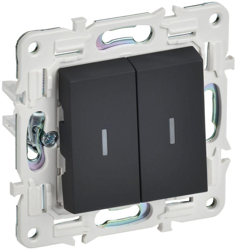 SKANDY Выключатель 2-клавишный проходной с индикацией 10А SK-V10G графит IEK SK-V22-1-10-K53