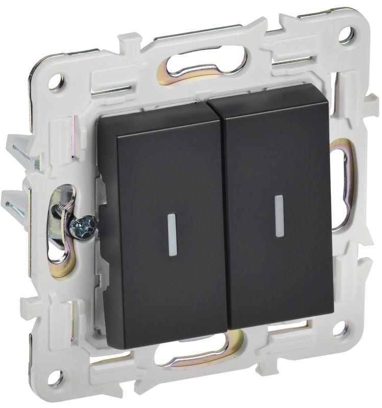 SKANDY Выключатель 2-клавишный проходной с индикацией 10А SK-V10Bl черный IEK SK-V22-1-10-K02