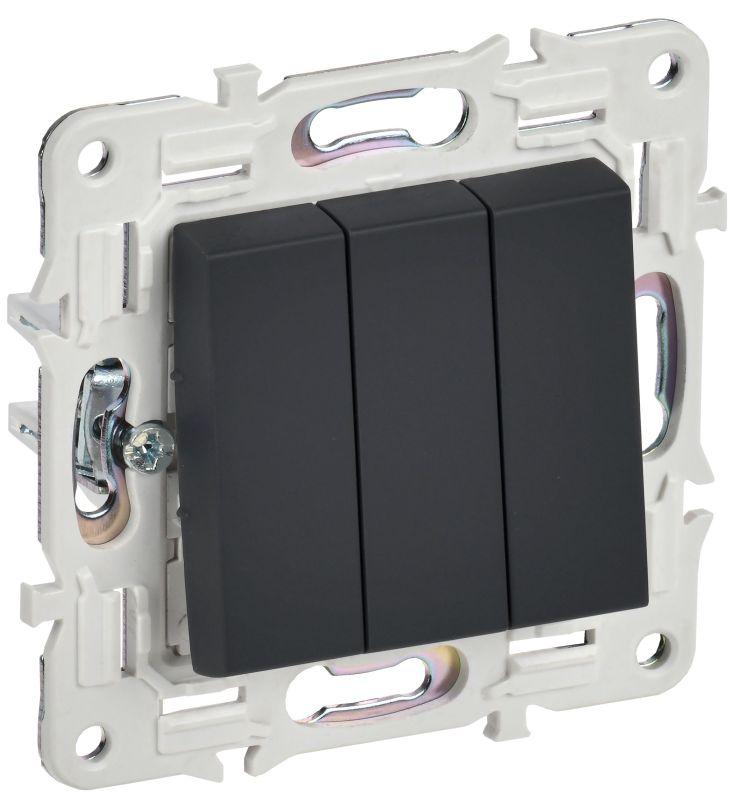 SKANDY Выключатель 3-клавишный 10А SK-V11G графит IEK SK-V30-0-10-K53