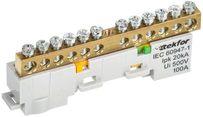 Фото товара TEKFOR Шина PE земля неизолированная на универсальном держателе 6х9-12-Ж IEK TF-NN10-12-DL-K05