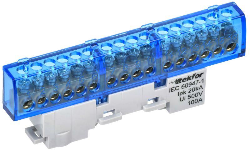 Фото товара TEKFOR Шина N ноль изолированная на универсальном держателе 6х9-16-С IEK TF-NN10-16-KL-K07