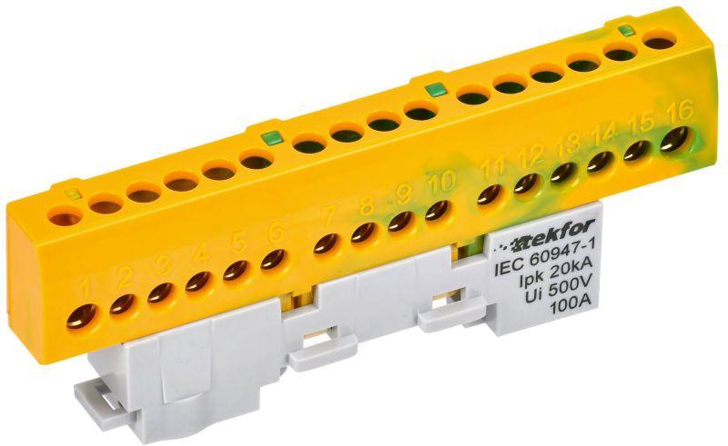 Фото товара TEKFOR Шина PE земля изолированная на универсальном держателе 6х9-16-ЖЗ IEK TF-NN10-16-KL-K52