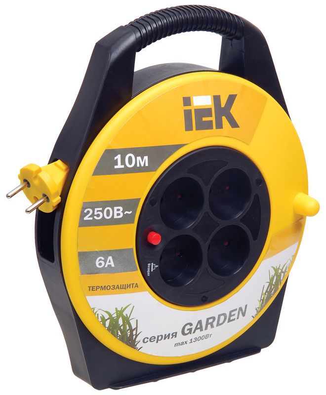 Удлинитель на катушке 4х10м без заземл. 6А IP20 Garden УК10 2х0.75 термозащита WKP23-06-04-10