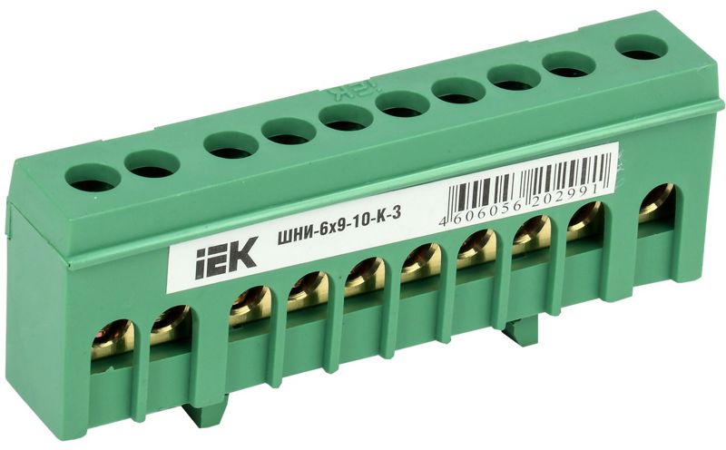 Шина PE "земля" в корп. изол. на DIN-рейку ШНИ-6х9-10-К-З YNN10-69-10KD-K06