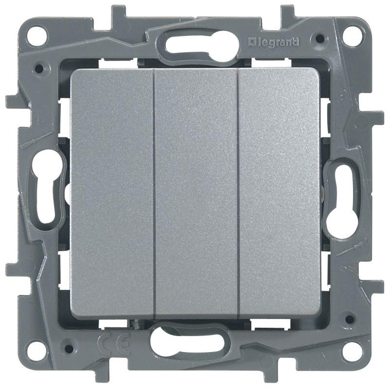 Фото товара Выключатель 3-кл. СП Etika Plus 10А IP20 250В 10AX винтов. зажимы механизм алюм. Leg 672413