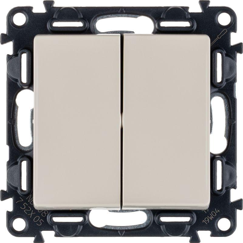 Фото товара Выключатель 2-кл. СП Valena Life 10А IP20 250В с лицев. панелью безвинтов. зажимы механизм сл. кость Leg 752505