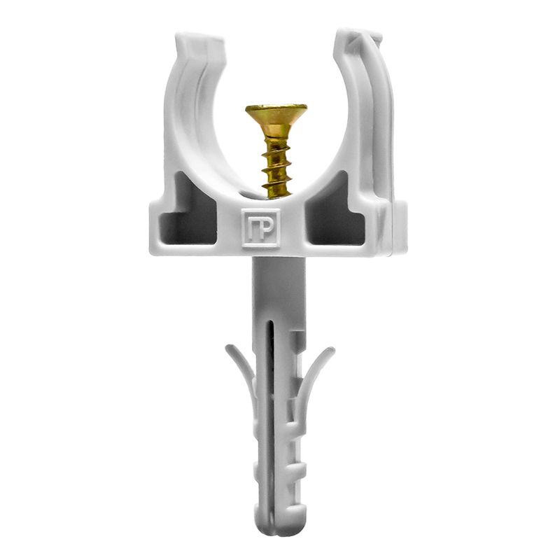 Держатель для труб (клипса) d20мм с дюбелем и саморезом сер. (в малой упак.) (уп.10шт) Промрукав PR13.0308