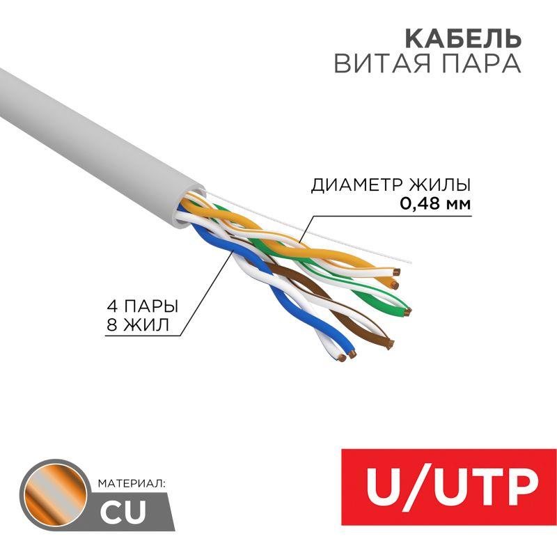 Фото товара Кабель витая пара U/UTP кат.5E 4х2х24AWG нг(А)-HF сер. LIGHT (305м) 01-0059