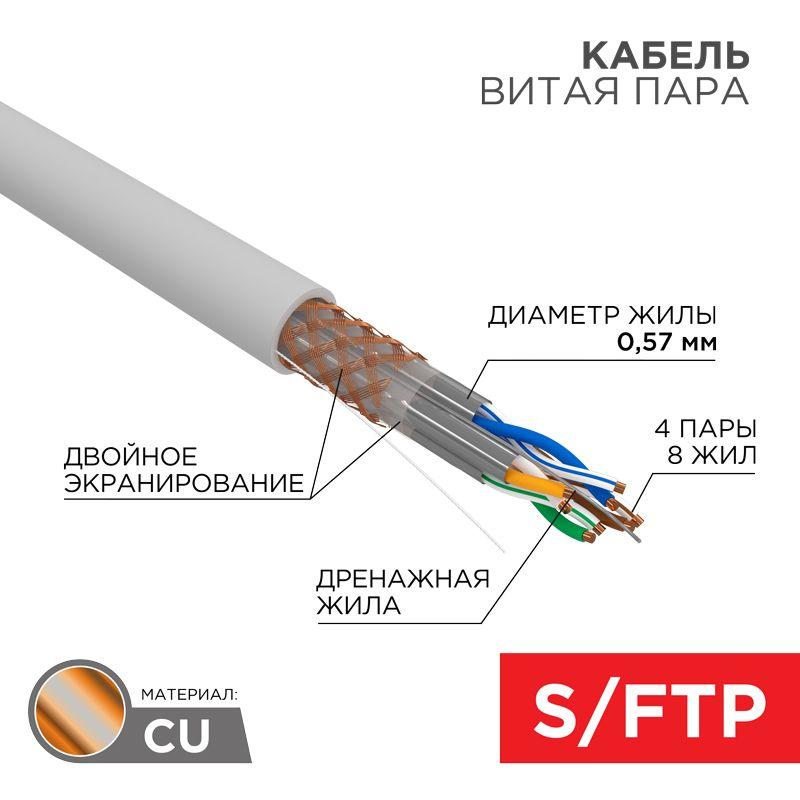 Фото товара Кабель витая пара S/FTP CAT 6A ZH нг(А)-HF 4х2х0.575мм 23AWG INDOOR SOLID сер. (305м) PRO 02-0325