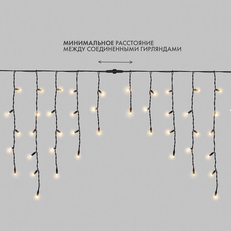 Гирлянда светодиодная "Айсикл" (бахрома) 4х0.6м 128LED тепл. бел. 230В IP67 черн. провод 2.3мм (нужен шнур питания 315-000) 255-226-6