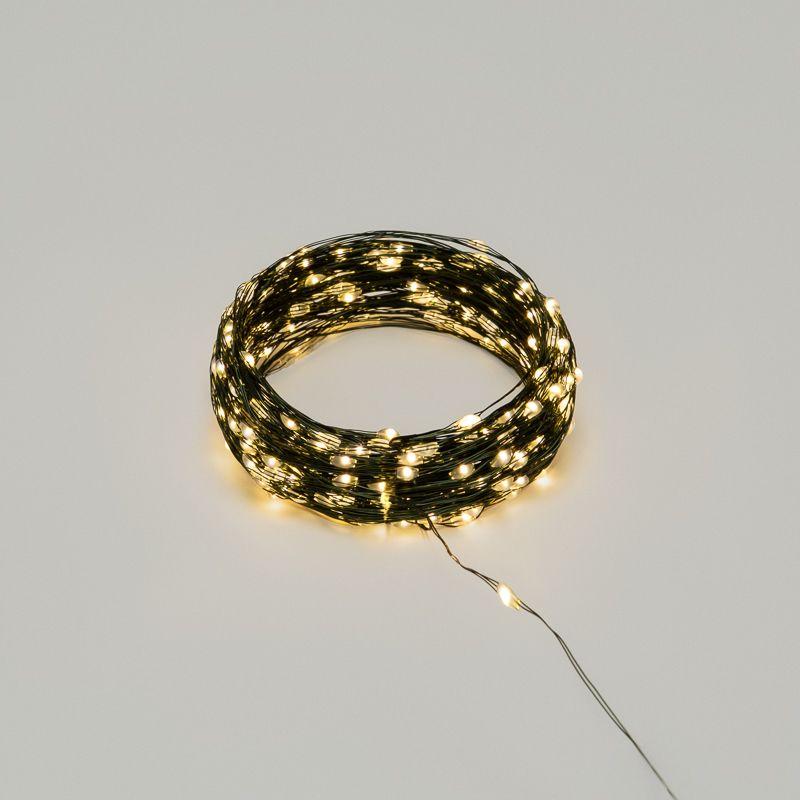 Гирлянда светодиодная "Роса" 20м 200LED тепл. бел. IP20 с контроллером провод зел. 303-266