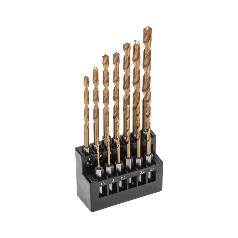 Фото товара Набор сверл по металлу, 1,5-6,5мм (через 0,5мм, 3,2мм, 4,8мм), HSS, ТИТАН, шестигранный хвостовик, 13 шт. KR-91-0622