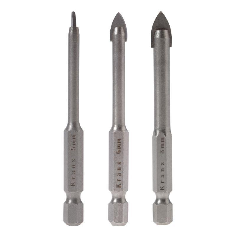 Фото товара Набор сверл по керамической плитке, 5-6-8мм, шестигранный хвостовик KR-91-0655