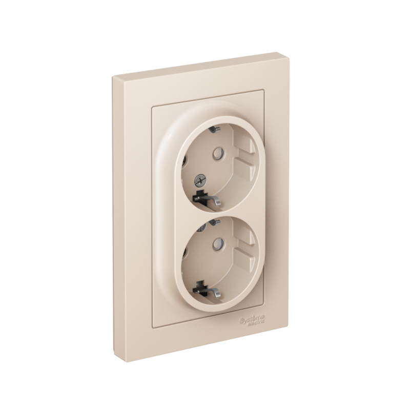 Фото товара Розетка 2-м СП AtlasDesign 16А IP20 с заземл. защ. шторки в сборе беж. SE ATN000226