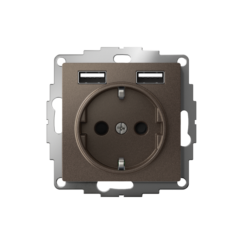 Розетка 1-м СП AtlasDesign 16А IP20 с 2-мя заряд. устройствами USB тип A+A 5В/2.4А 2х5В/1.2А механизм мокко SE ATN000630