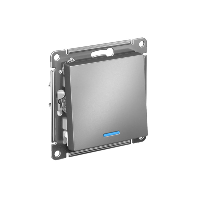 Фото товара Переключатель проходной 1-кл. СП AtlasDesign 10А IP20 (сх. 6а) 10AX с подсветкой механизм сталь SE ATN000963