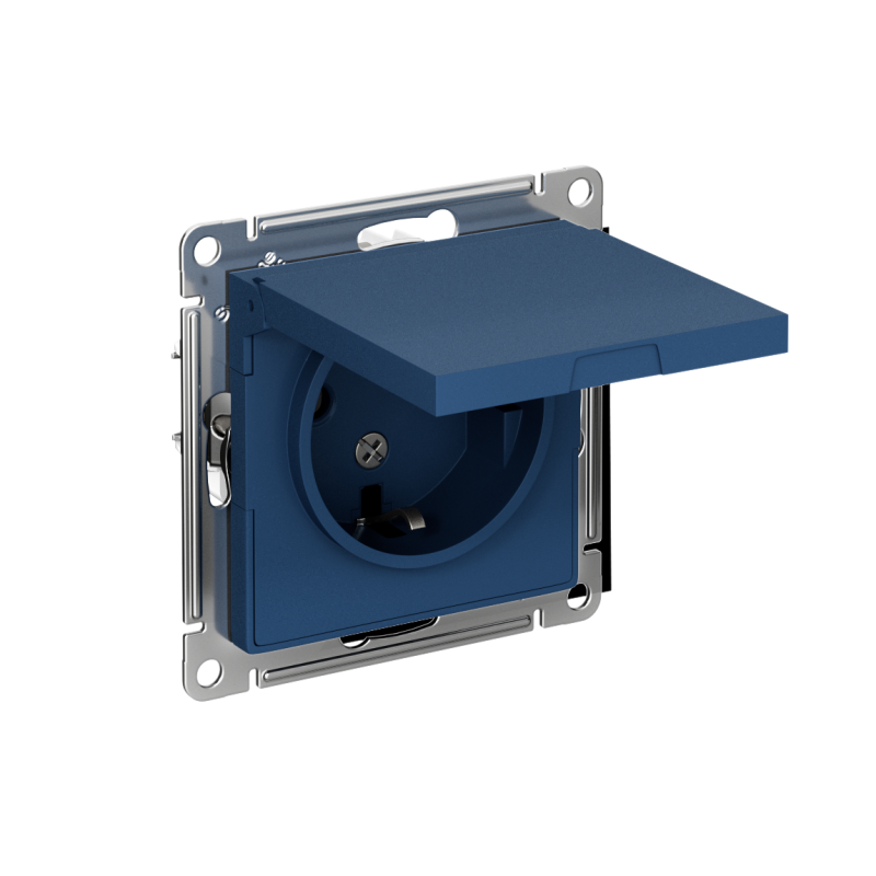 Фото товара Розетка AtlasDesign 16А IP20 с заземл. защ. шторки с крышкой механизм аквамарин SE ATN001146