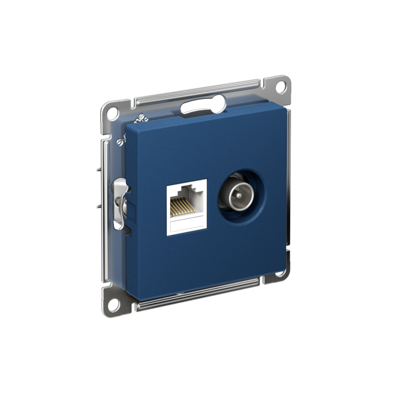 Фото товара Розетка компьютерная + телевизионная 2-м AtlasDesign RJ45 кат.5E аквамарин SE ATN001189