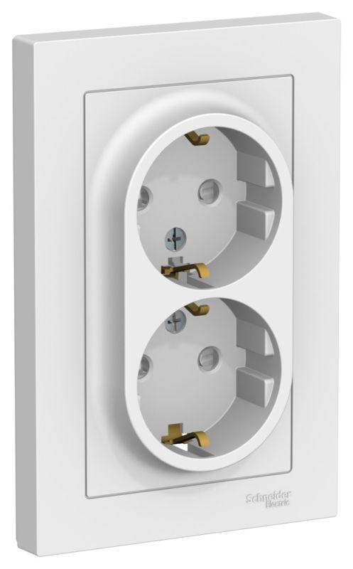 Фото товара Розетка двойная AtlasDesign с заземл. со шторками 16А в сборе лотос SE ATN001326