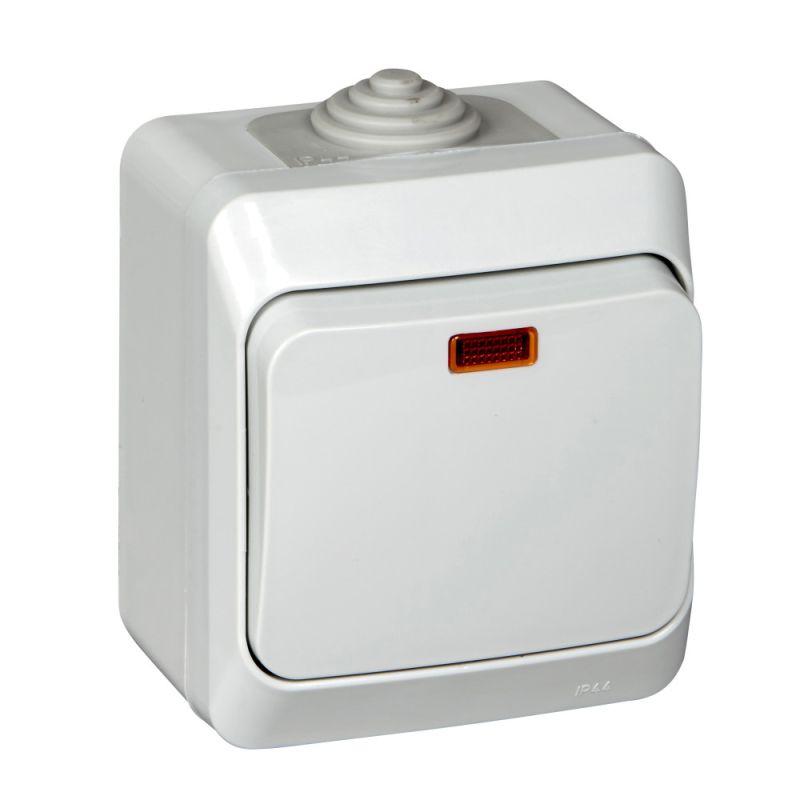 Фото товара ЭТЮД IP44 О/У 1-клавишный ВЫКЛЮЧАТЕЛЬ с подсветкой 10 АХ, СЕРЫЙ, Россия C3(2) BA10-045C