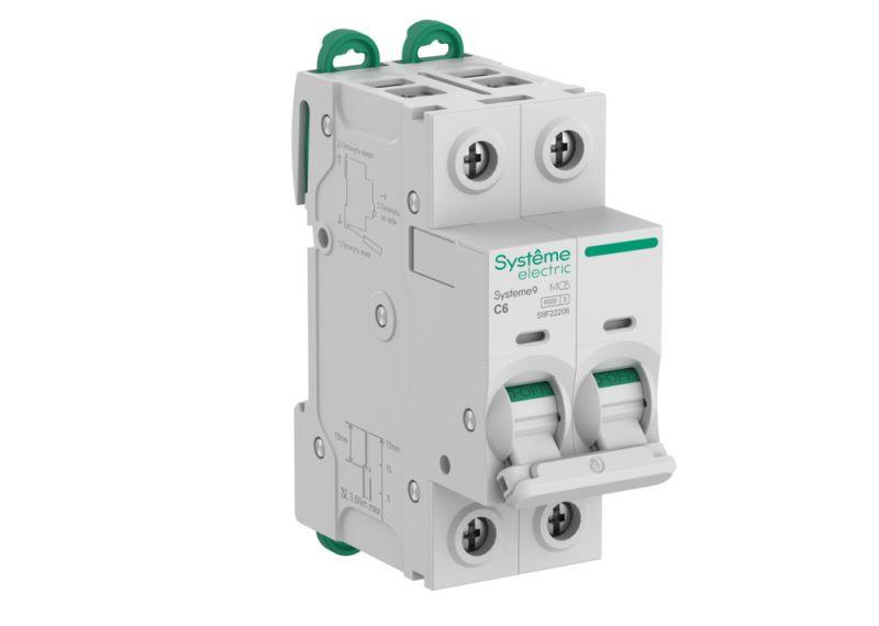 Фото товара Автоматический выключатель (АВ) C 6A 2P 6kA 400В Systeme9 S9F22206