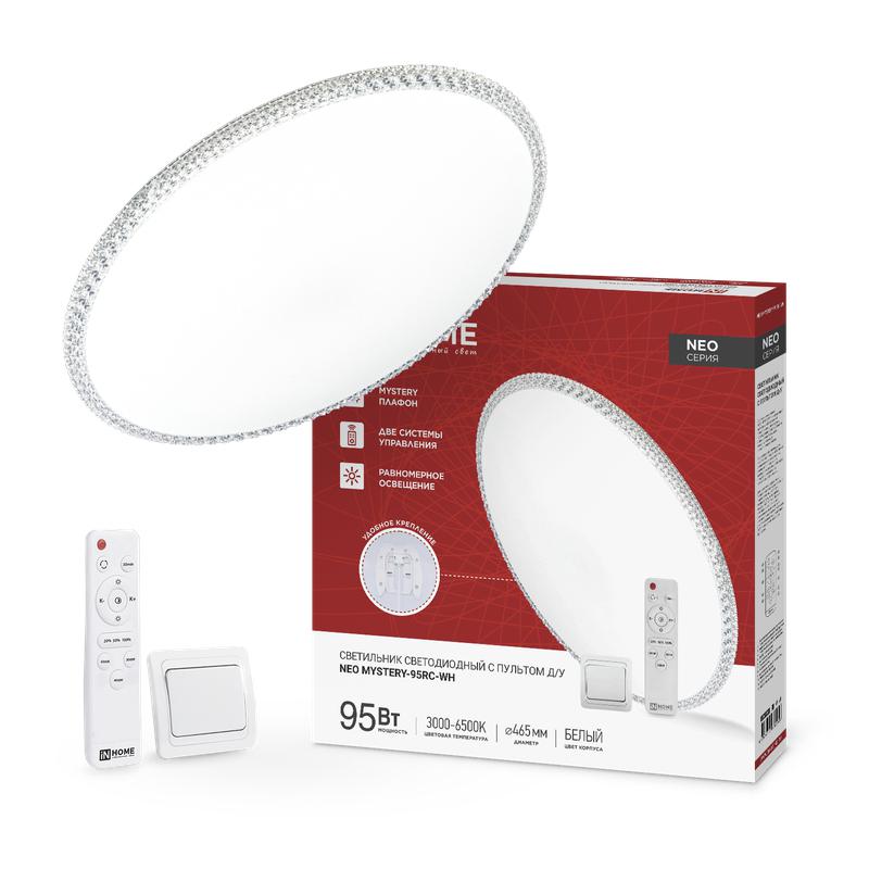 Фото товара Светильник светодиодный NEO MYSTERY-95RC-WH 95Вт 3000-6500К 7600лм 230В 465х70мм с пультом ДУ бел. IN HOME 4690612060910