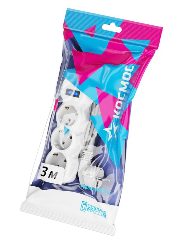 Удлинитель 3х3м с заземл. 10А IP20 ПВС 3х0.75 с выкл. YKsm3m-3g-Z-V(10A)P
