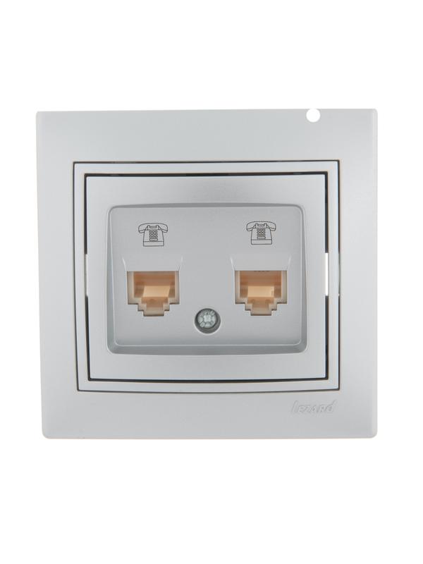 Розетка телефонная 2-м СП Mira RJ11 сер. метал. 701-1010-138