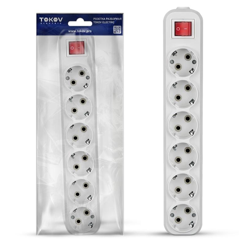 Фото товара Колодка удлинителя 6-м 16А с заземл. с выкл. АБС-пластик бел. TKE-C01-KU6-ZV