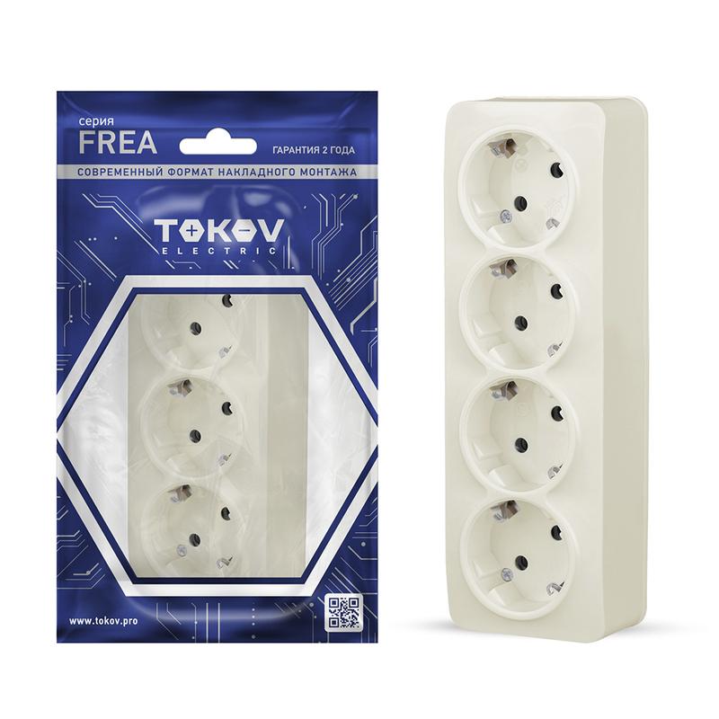 Фото товара Розетка 4-м ОП Frea 16А IP20 250В с заземл. АБС-пластик беж. TKE-FR-R4Z-C02