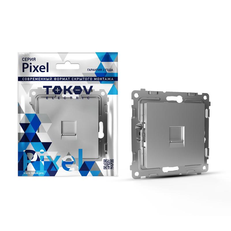 Фото товара Розетка телефонная 1-м СП Pixel RJ11 механизм алюм. TKE-PX-RT1-C03