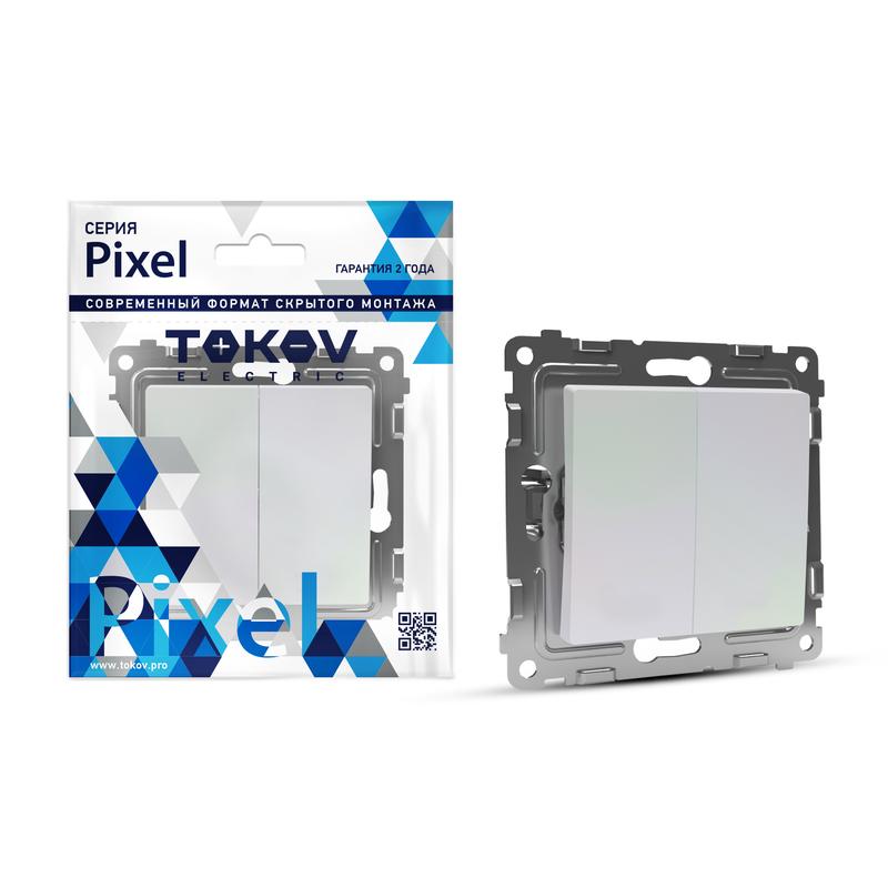 Выключатель 2-кл. СП Pixel 10А IP20 механизм перламутр. TKE-PX-V2-C04